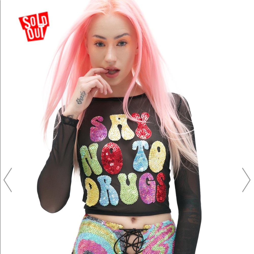 Dolls Kill Just Say No Crop Mesh Top